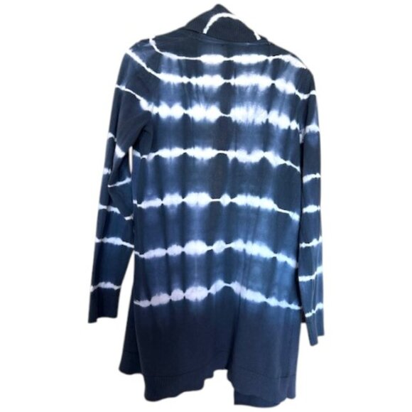 Chelsea & Theodore Long Navy/White Striped Tie Dye Cardigan Sz M #05 - Picture 2 of 4